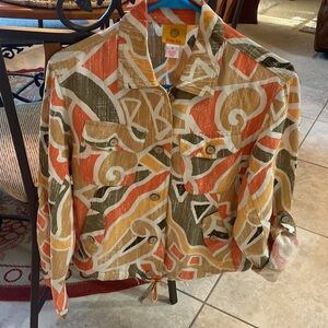 Ruby Red Ladies Orange, Tan & Green Print Colorful Jacket - Size 6